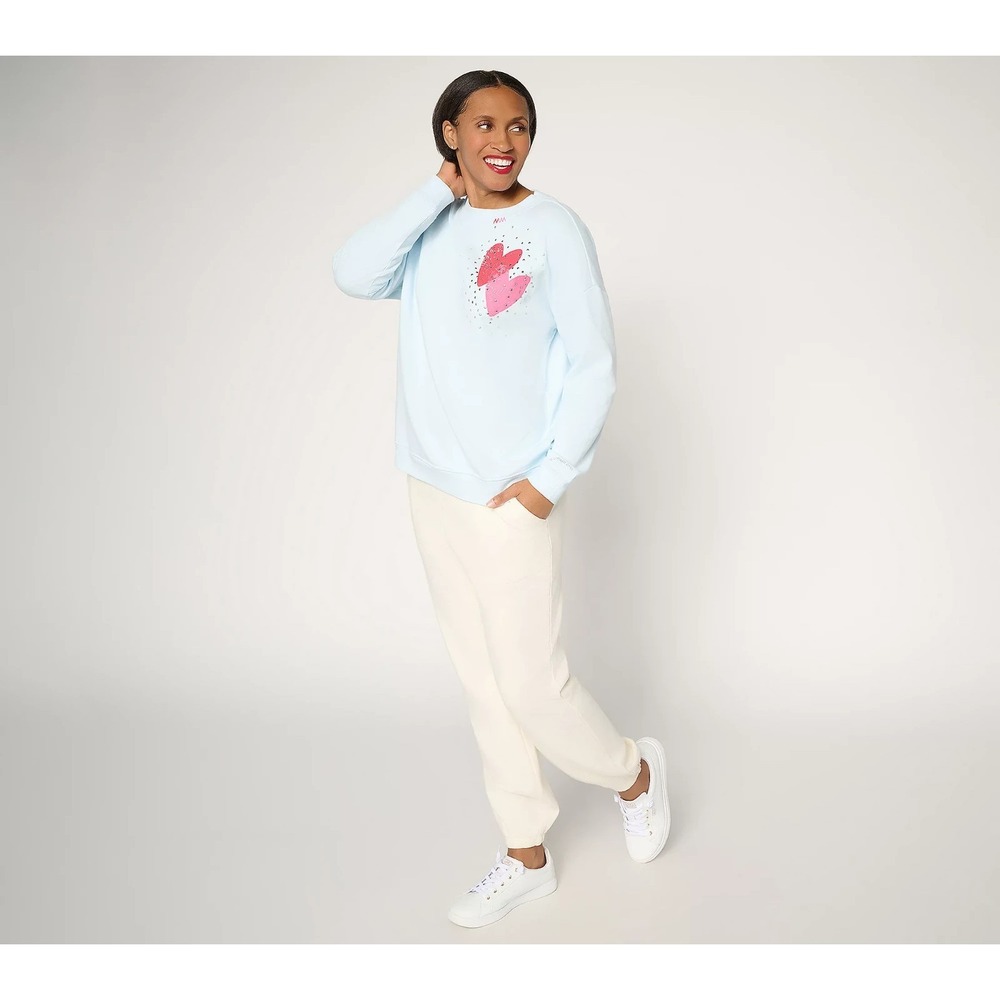Ali and Mally Peace Love World Fleece Heart Pullover Frost, Large #921i